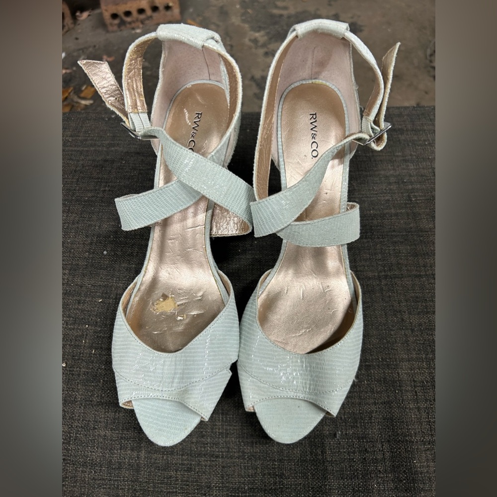RW&Co blue crocodile print cross strap high heels